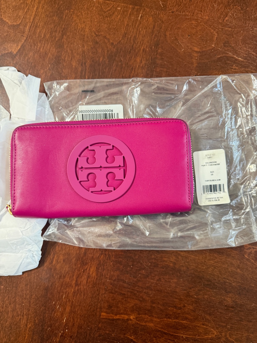 Tory Burch Continental Charlie Pink Zip Wallet